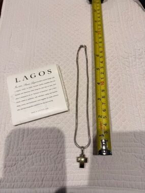 15" Lagos two-tone (gold and silver) cross pendant necklace